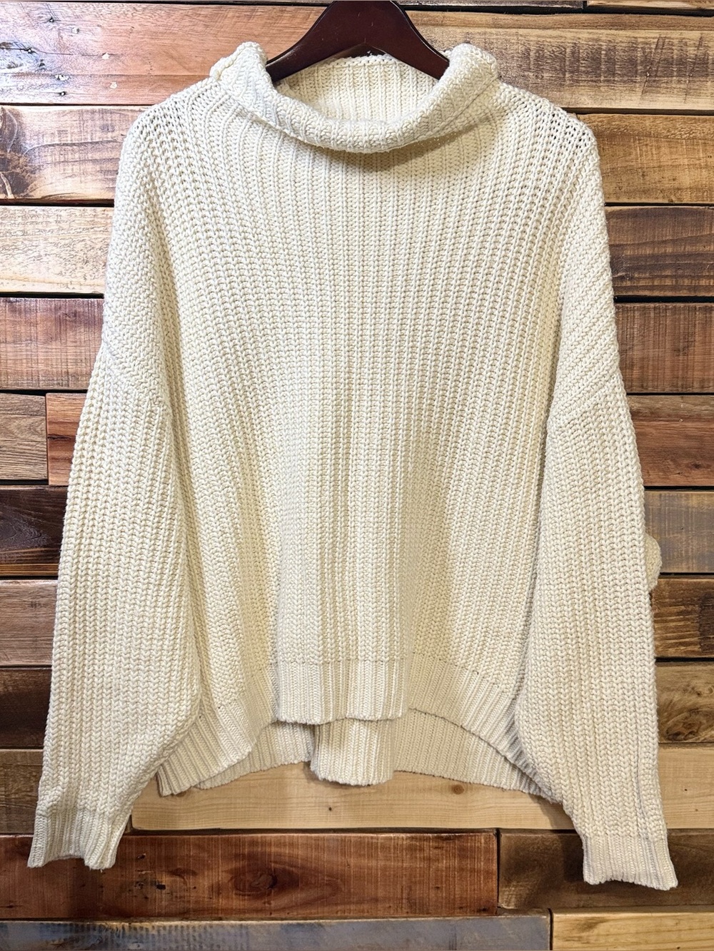 Free People Swim Too Deep Cream Oversized Turtleneck Sweater XS